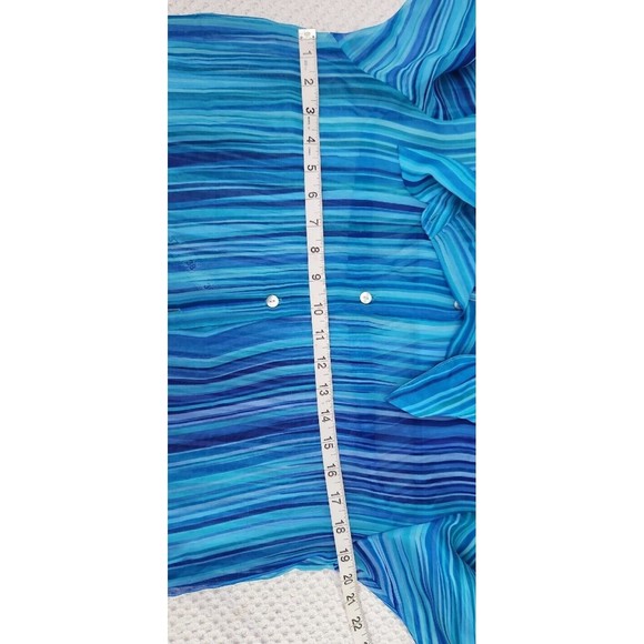 2 pc Virgo Petite Womens‎ 6P Sheer Blouse Long Sleeves Turquoise Shell Buttons - Picture 12 of 16